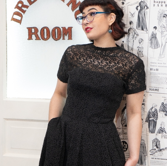 Vintage 1950s black Anne Fogarty midi lace dress- size 4 - Picture 4 of 6